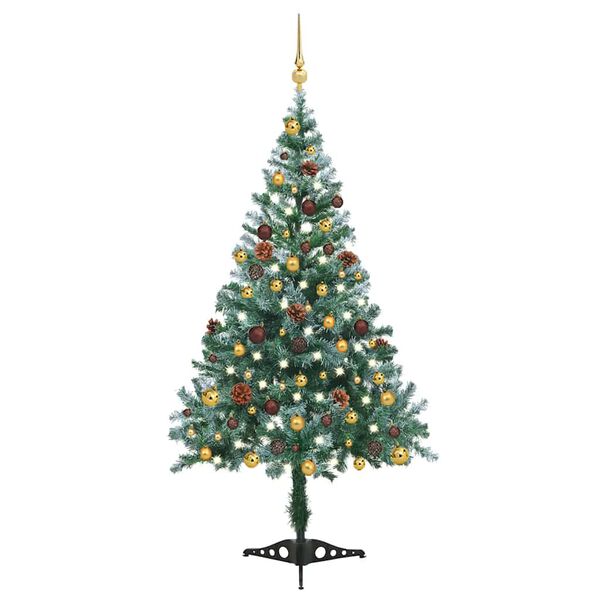 vidaXL Arbre de No&euml;l givr&eacute; pr&eacute;-&eacute;clair&eacute; et boules pommes de pin 150 cm