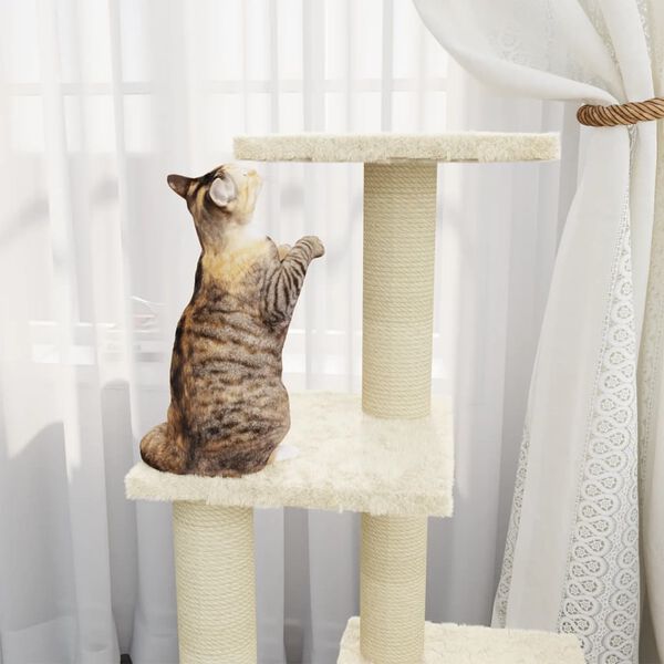 vidaXL Arbre &agrave; chat avec griffoirs en sisal Cr&egrave;me 92 cm
