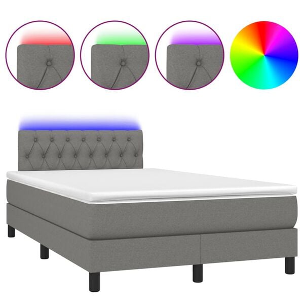 vidaXL Sommier &agrave; lattes de lit et matelas et LED Gris fonc&eacute; 120x200 cm