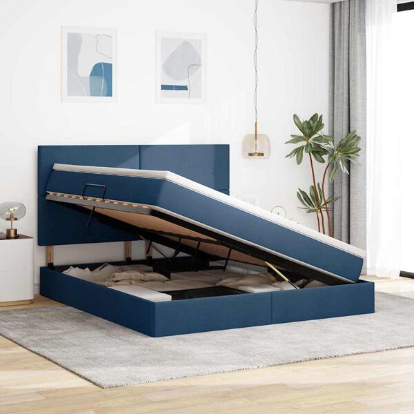 vidaXL Lit avec rangement et matelas Bleu 180 x 200 cm Polyester