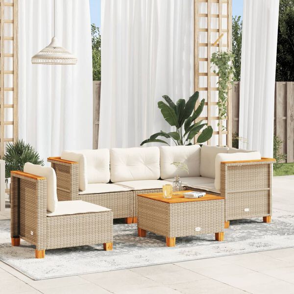 vidaXL Salon de jardin avec coussins 6 pcs beige r&eacute;sine tress&eacute;e
