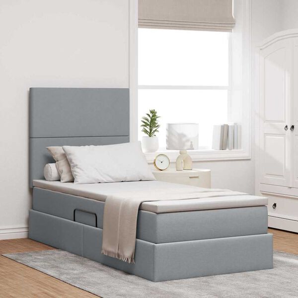 vidaXL Lit avec rangement et matelas Gris clair 90 x 190 cm Polyester