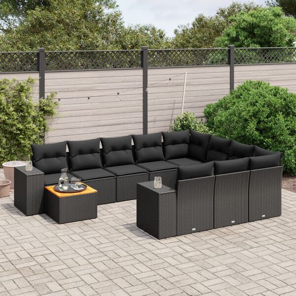 vidaXL Salon de jardin 11 pcs avec coussins noir r&eacute;sine tress&eacute;e