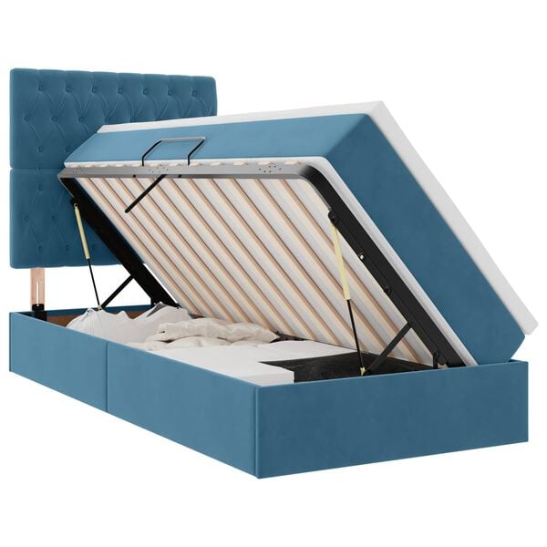 vidaXL Lit avec rangement et matelas Bleu fonc&eacute; 100 x 200 cm Velours