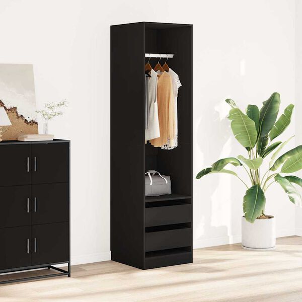 vidaXL Garde-robe avec tiroirs Noir 50x50x200 cm Bois d'ing&eacute;nierie