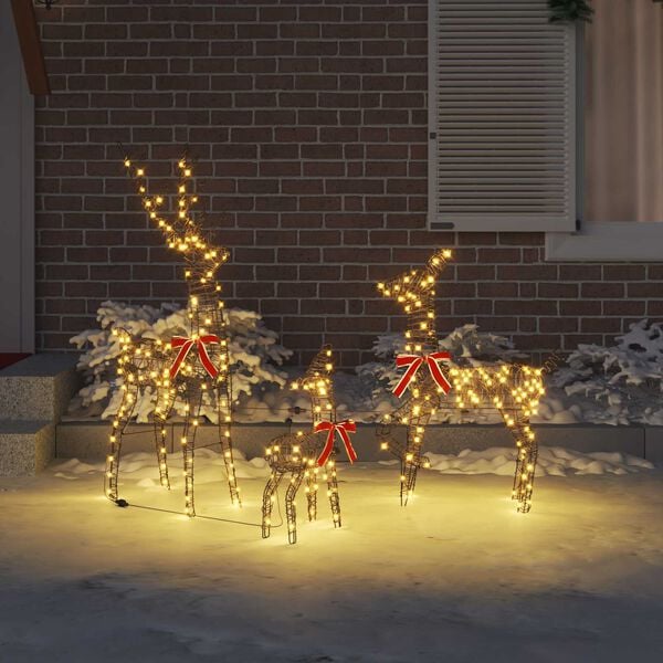 vidaXL Famille Renne 3 pcs Blanc chaud 67 x 26 x 127 cm Rotin