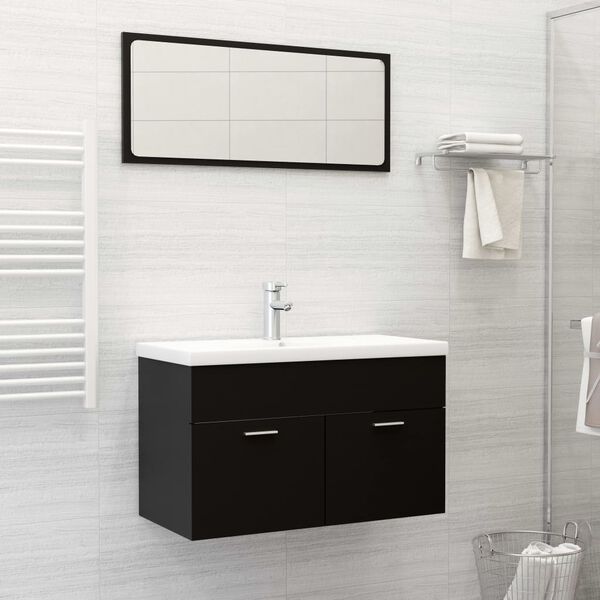 vidaXL Ensemble de meubles de salle de bain Noir Agglom&eacute;r&eacute;