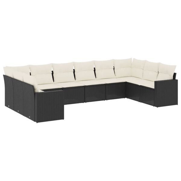 vidaXL Salon de jardin 10 pcs avec coussins noir r&eacute;sine tress&eacute;e