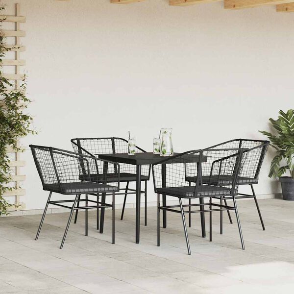 vidaXL Ensemble &agrave; manger de jardin et coussins 5 pcs noir rotin verre