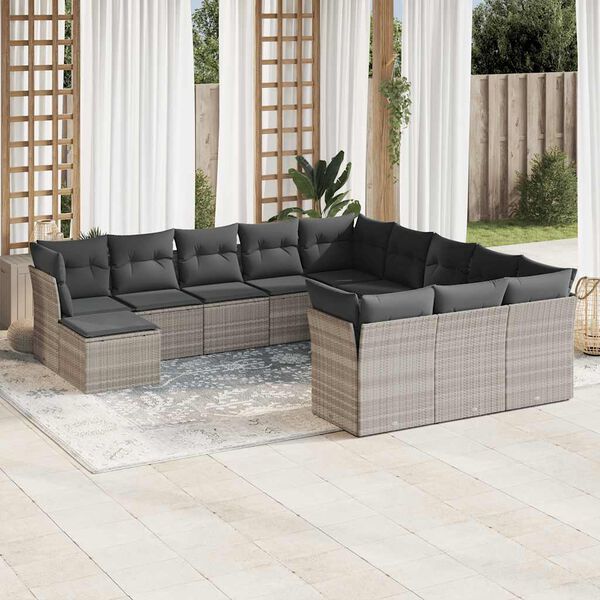 vidaXL Salon de jardin avec coussins 12 pcs gris clair r&eacute;sine tress&eacute;e