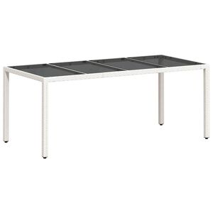 vidaXL Table de jardin avec dessus en verre blanc r&eacute;sine tress&eacute;e