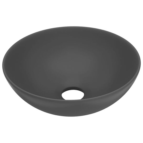 vidaXL Lavabo de salle de bain C&eacute;ramique Gris fonc&eacute; Rond
