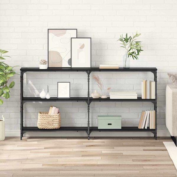 vidaXL Table console Ch&ecirc;ne noir 156 x 28 x 80,5 cm Bois d'ing&eacute;nierie