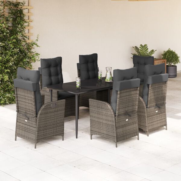 vidaXL Ensemble &agrave; manger de jardin et coussins 7 pcs gris rotin