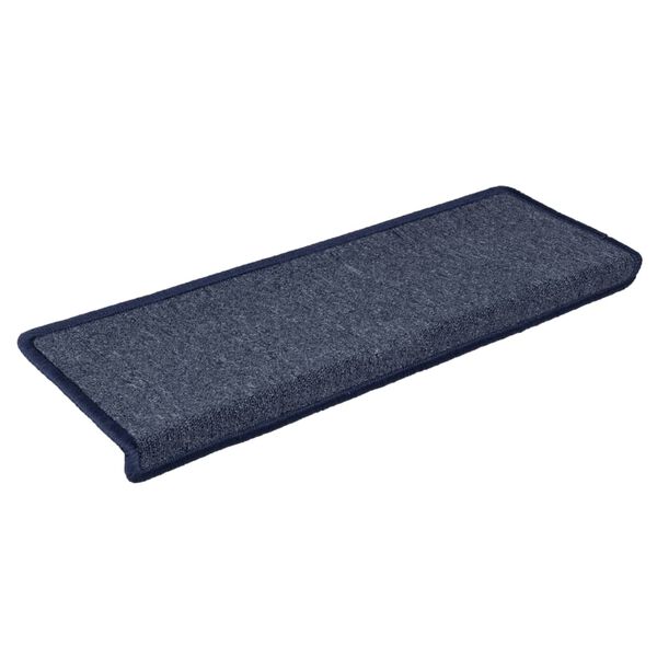 vidaXL Tapis d'escalier 15 pièces 65 x 21 x 4 cm Gris foncé et bleu Bord rectangulaire