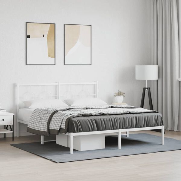 vidaXL Cadre de lit m&eacute;tal sans matelas et t&ecirc;te de lit blanc 160x200 cm
