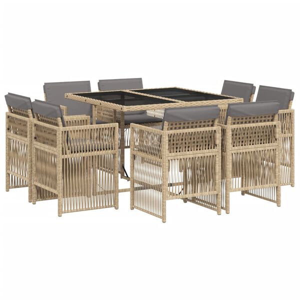 vidaXL Ensemble &agrave; manger de jardin et coussins 9 pcs m&eacute;lange beige