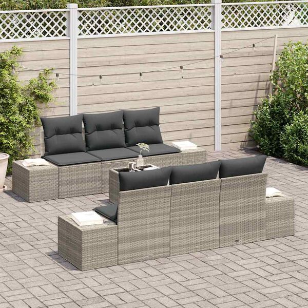 vidaXL Ensemble de canapé de jardin 7 pcs Gris clair polyrotin