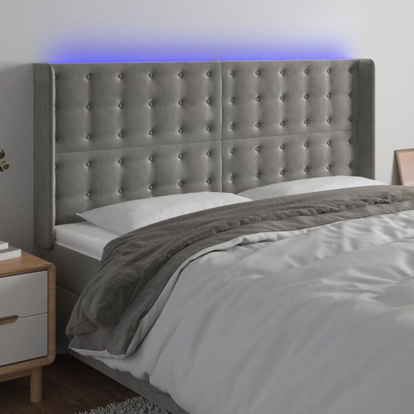 vidaXL T&ecirc;te de lit &agrave; LED Gris clair 203x16x118/128 cm Velours