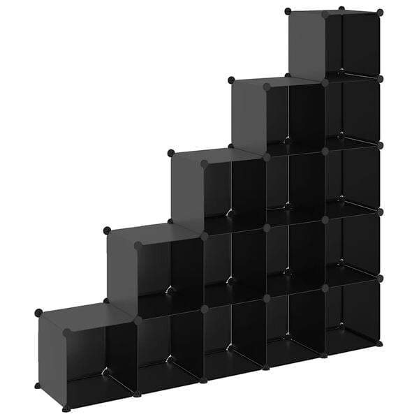 vidaXL Cubes de rangement 15 pcs Noir PP