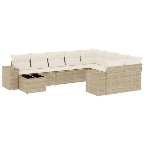 vidaXL Salon de jardin avec coussins 10 pcs beige r&eacute;sine tress&eacute;e