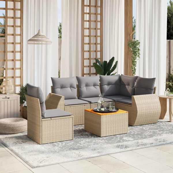 vidaXL Salon de jardin avec coussins 6 pcs beige r&eacute;sine tress&eacute;e