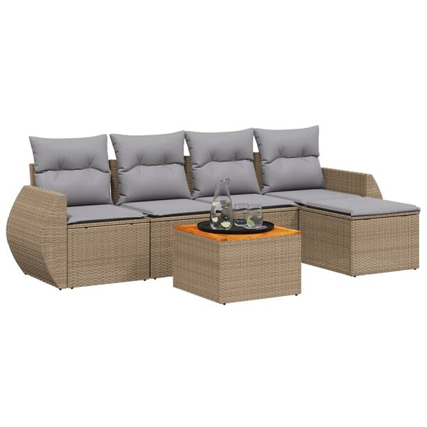 vidaXL Salon de jardin avec coussins 6 pcs beige r&eacute;sine tress&eacute;e