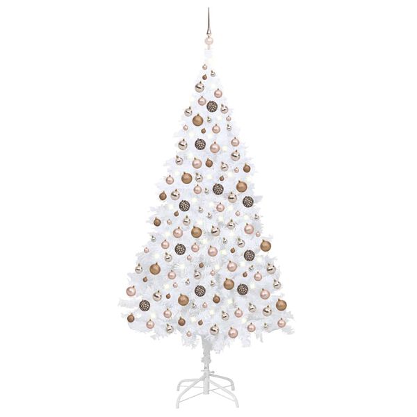 vidaXL Arbre de Noël artificiel pré-éclairé et boules blanc 210 cm PVC