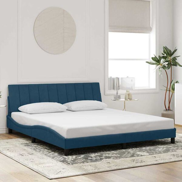 vidaXL Cadre de lit avec LED sans matelas Hanko bleu 180x200 cm velours