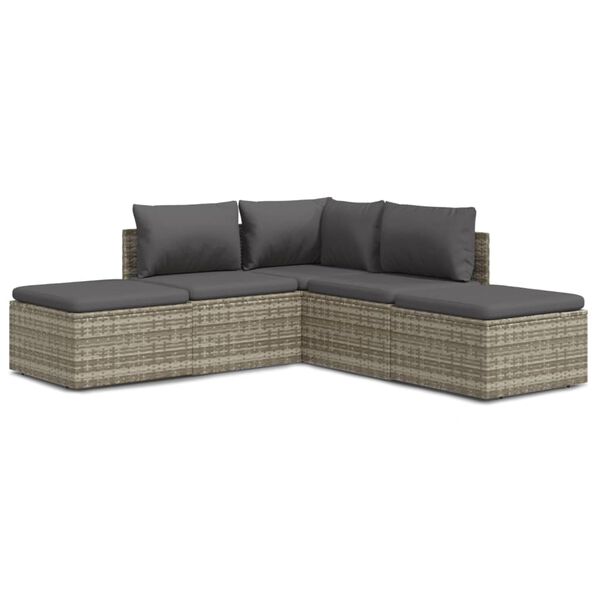 vidaXL Salon de jardin 5 pcs avec coussins Gris Résine tressée