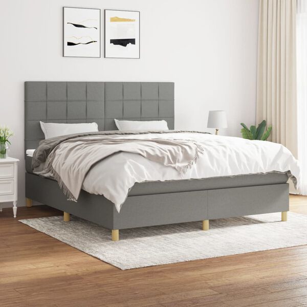 vidaXL Sommier &agrave; lattes de lit avec matelas Gris fonc&eacute; 160x200cm Tissu