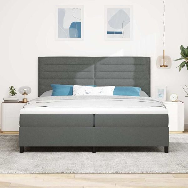 vidaXL Lit &agrave; ressorts avec matelas Gris fonc&eacute; 200 x 200 cm tissu