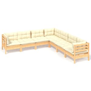 vidaXL Salon de jardin 7 pcs avec coussins cr&egrave;me bois de pin massif