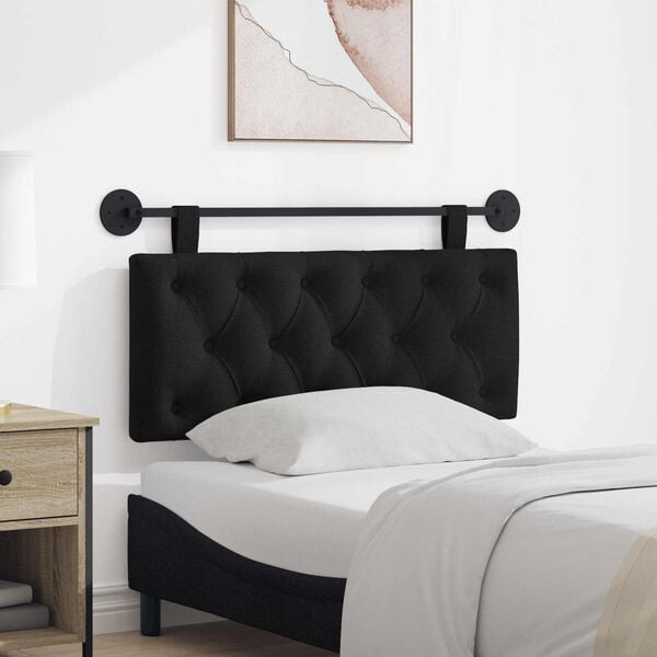 vidaXL T&ecirc;te de lit suspendue Montage mural Noir 110 x 55 x 7 cm tissu