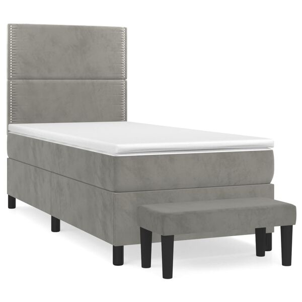 vidaXL Sommier &agrave; lattes de lit et matelas Gris clair 80x200 cm Velours