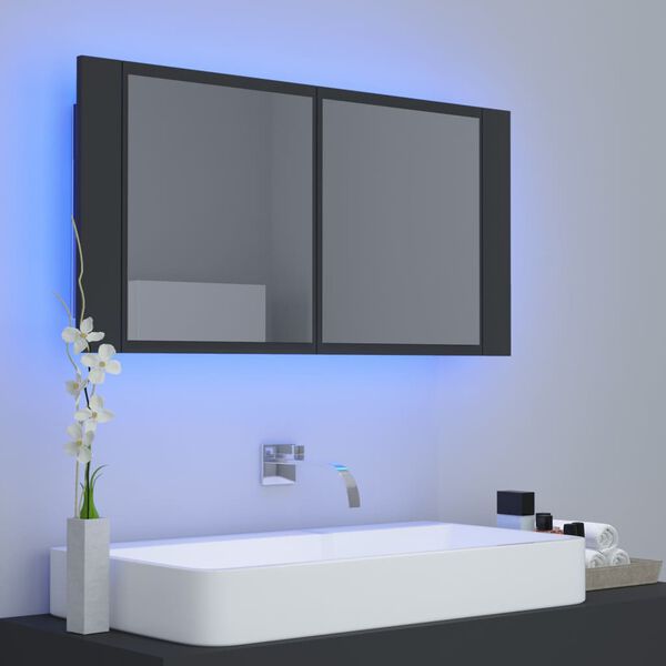 vidaXL Armoire de salle de bain à miroir LED Gris 90x12x45 Acrylique