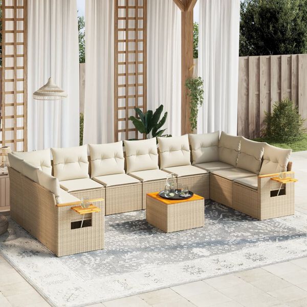 vidaXL Salon de jardin 11 pcs avec coussins beige r&eacute;sine tress&eacute;e