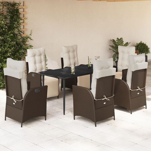vidaXL Ensemble &agrave; manger de jardin et coussins 7 pcs marron rotin