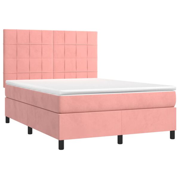 vidaXL Sommier &agrave; lattes de lit avec matelas Rose 140x190 cm Velours