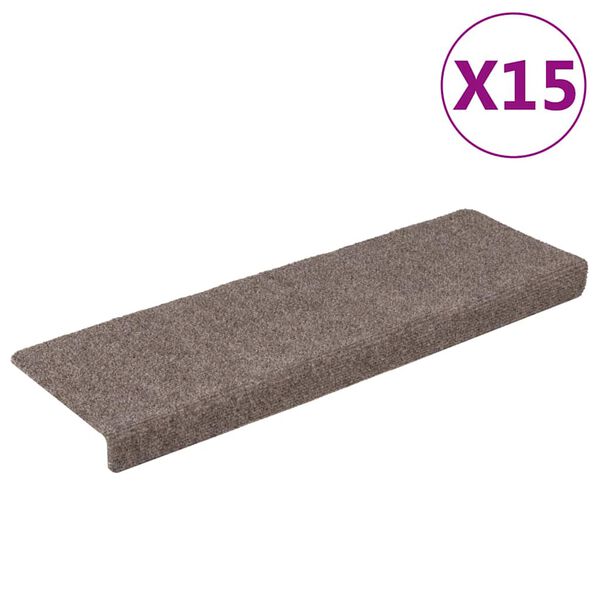 vidaXL Tapis d'escalier autocollants 15 pièces 65 x 21 x 4 cm Beige Bord rectangulaire