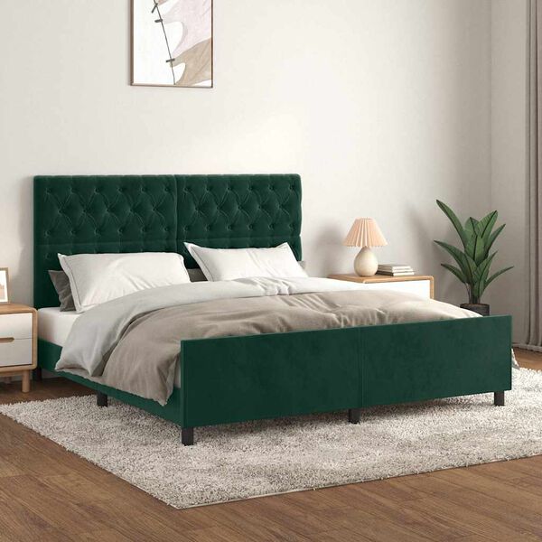 vidaXL Cadre de lit sans matelas vert fonc&eacute; velours