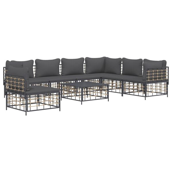 vidaXL Salon de jardin 8 pcs avec coussins anthracite r&eacute;sine tress&eacute;e