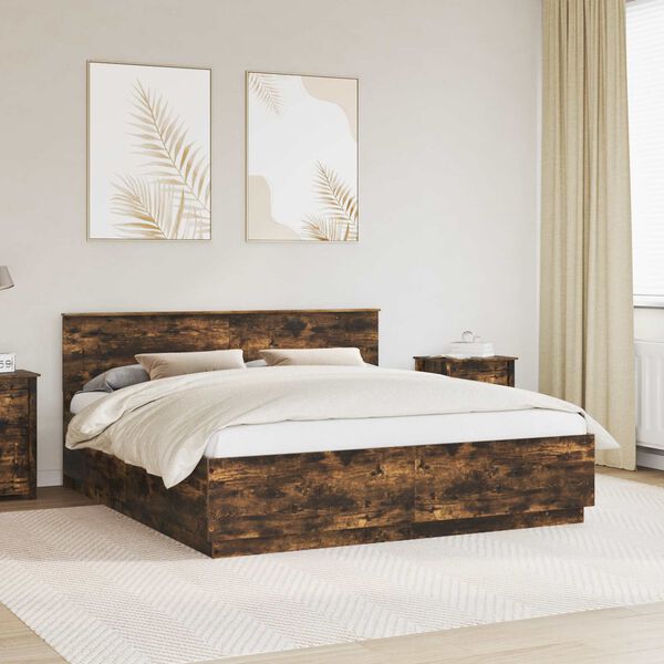 vidaXL Cadre de lit Ch&ecirc;ne fum&eacute; 200 x 200 cm Bois d'ing&eacute;nierie