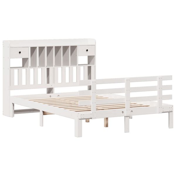 vidaXL Lit biblioth&egrave;que sans matelas blanc 140x190 cm bois pin massif
