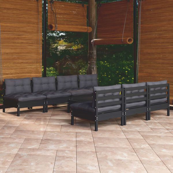 vidaXL Salon de jardin 8 pcs avec coussins anthracite Bois de pin
