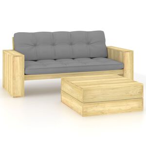 vidaXL Salon de jardin 2 pcs avec coussins bois de pin impr&eacute;gn&eacute;