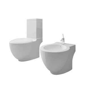 vidaXL Ensemble de toilette et bidet sur pied blanc c&eacute;ramique