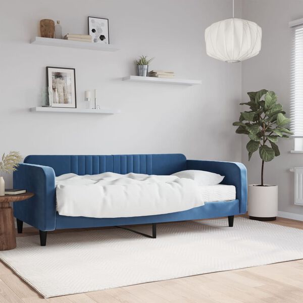 vidaXL Lit de jour avec matelas bleu 100x200 cm velours