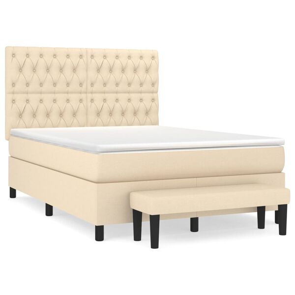 vidaXL Sommier &agrave; lattes de lit avec matelas Cr&egrave;me 140x200 cm Tissu