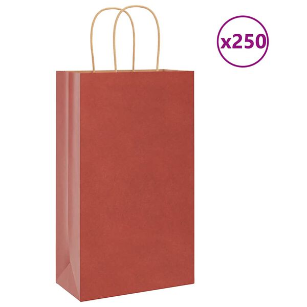 vidaXL Sacs en papier 250 pcs avec poign&eacute;es rouge 21x11x36 cm